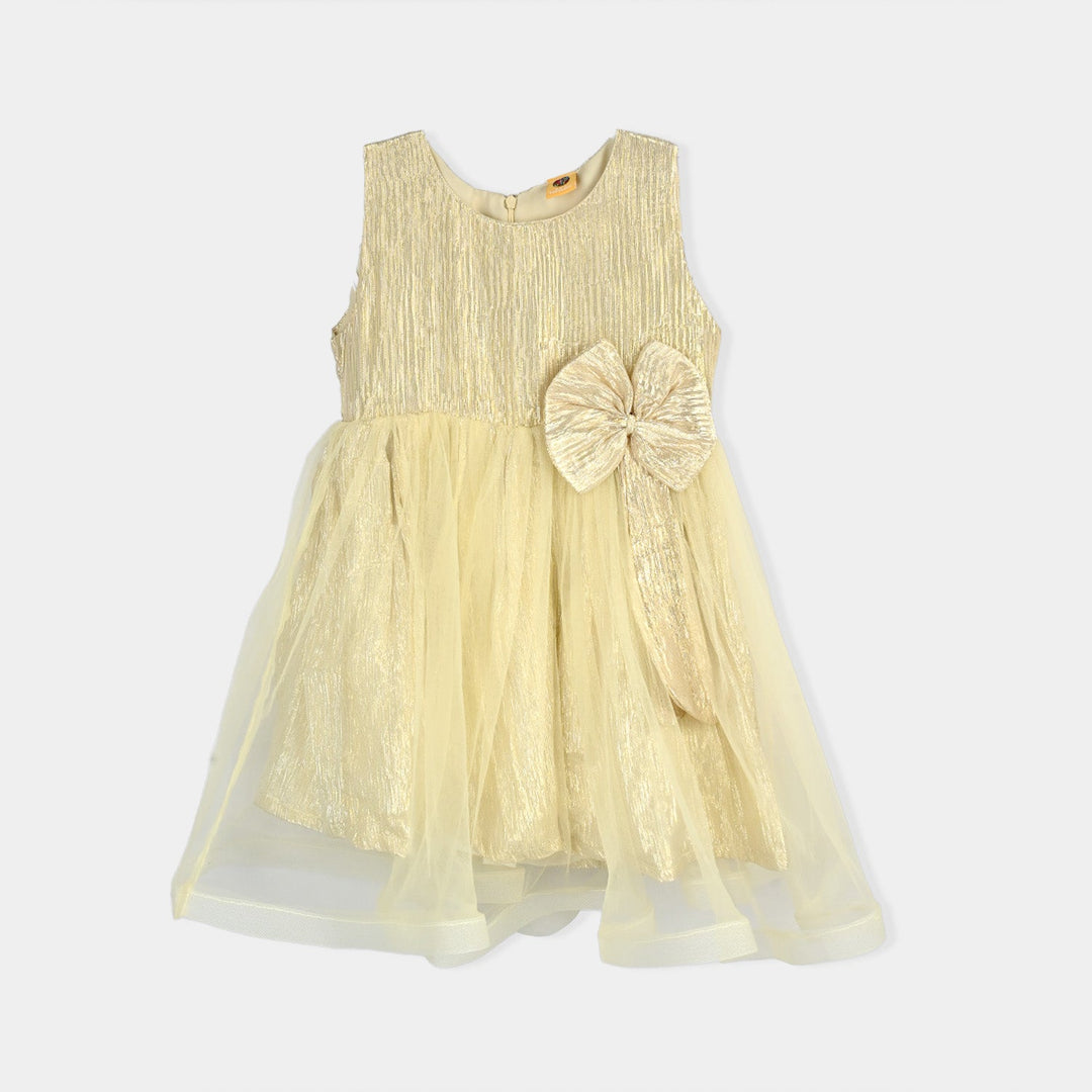 Girls Organza Fancy Frock Glittery - Beige