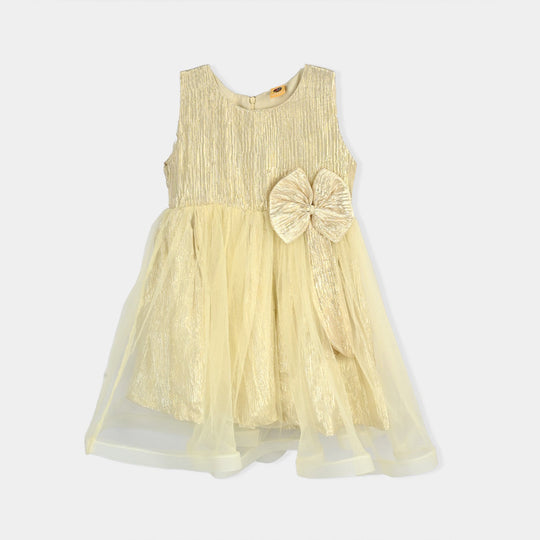 Girls Organza Fancy Frock Glittery - Beige