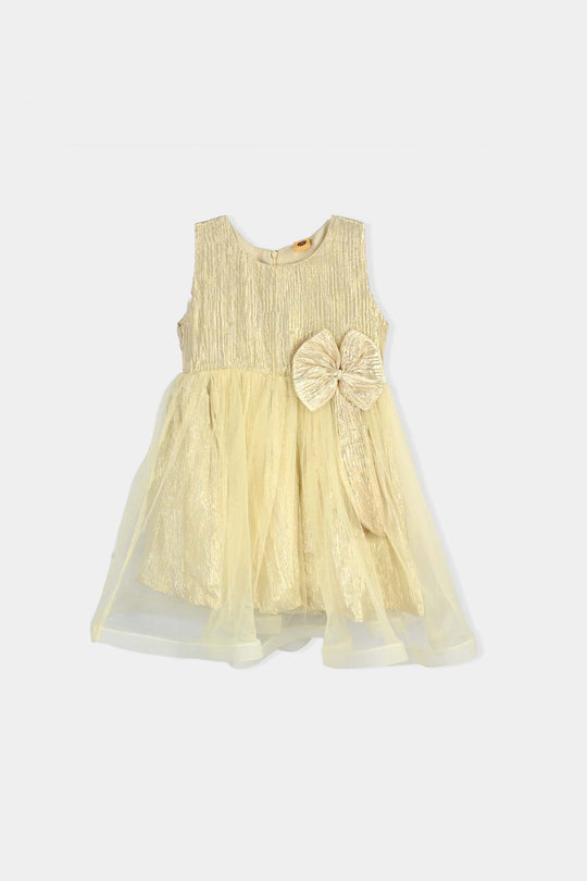 Girls Organza Fancy Frock Glittery - Beige
