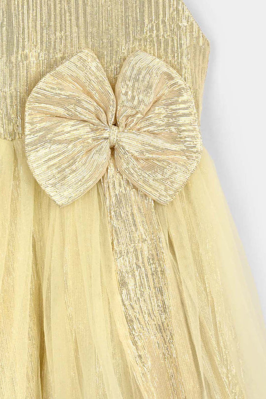 Girls Organza Fancy Frock Glittery - Beige
