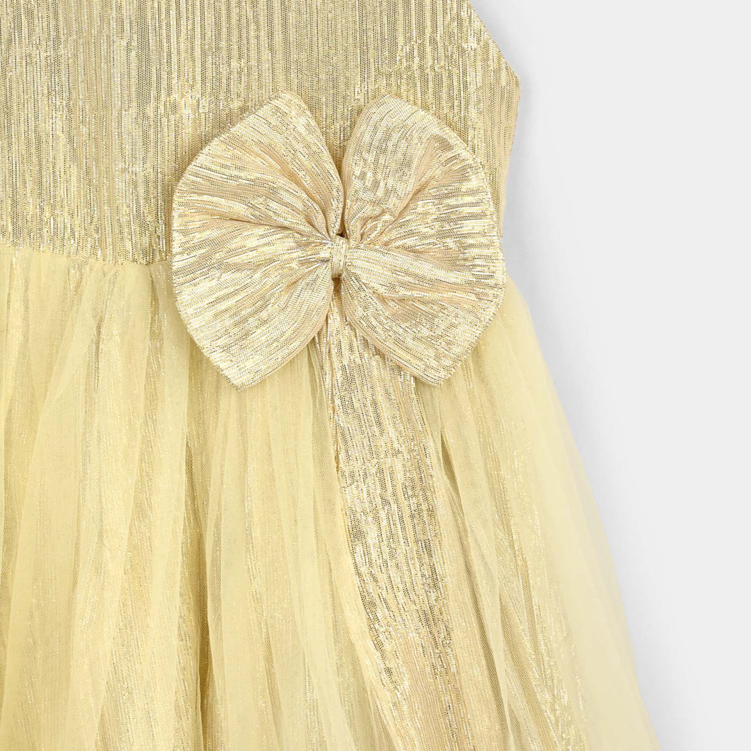 Girls Organza Fancy Frock Glittery - Beige