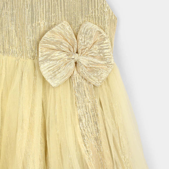 Girls Organza Fancy Frock Glittery - Beige