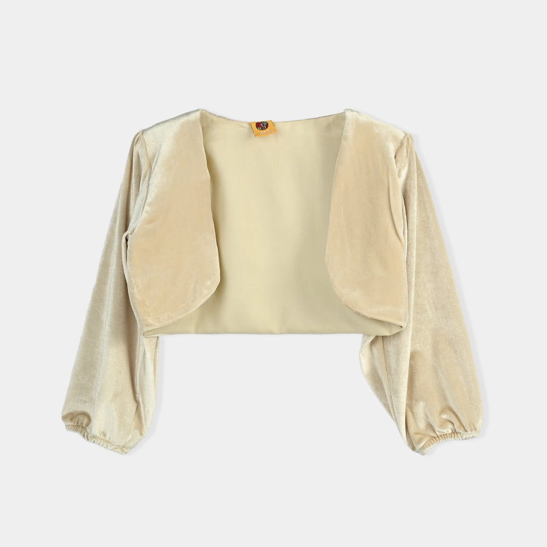 Girls Organza Fancy Frock Glittery - Beige