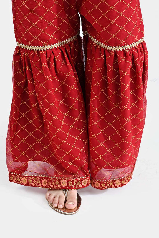 Girls Chiffon 3PC Suit Riwayat-Red