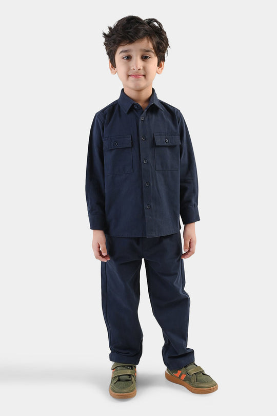 Boys Cotton Twill Woven Suit-Flap-NAVY