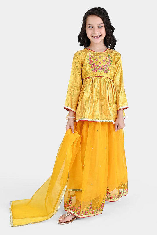 Girls Raw Silk 3PC Suit Noor-Yellow
