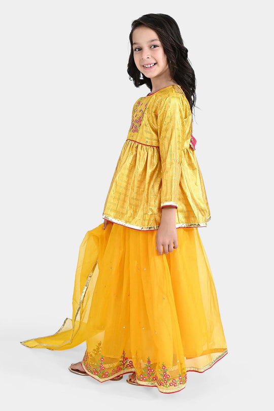 Girls Raw Silk 3PC Suit Noor-Yellow
