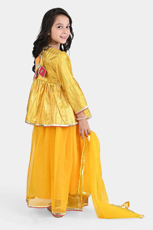Girls Raw Silk 3PC Suit Noor-Yellow
