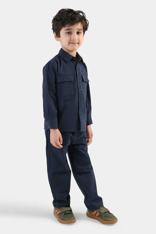 Boys Cotton Twill Woven Suit-Flap-NAVY
