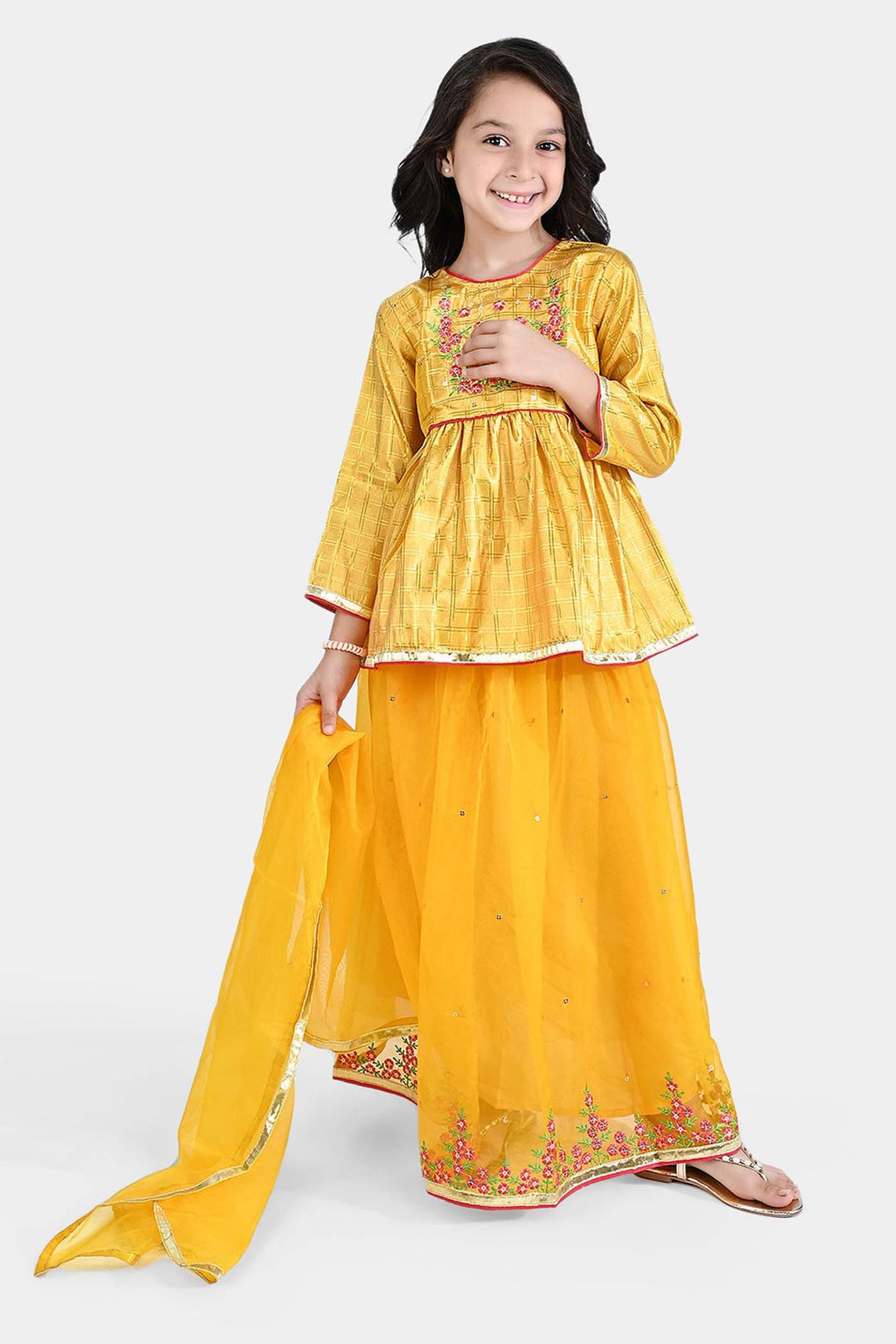 Girls Raw Silk 3PC Suit Noor-Yellow