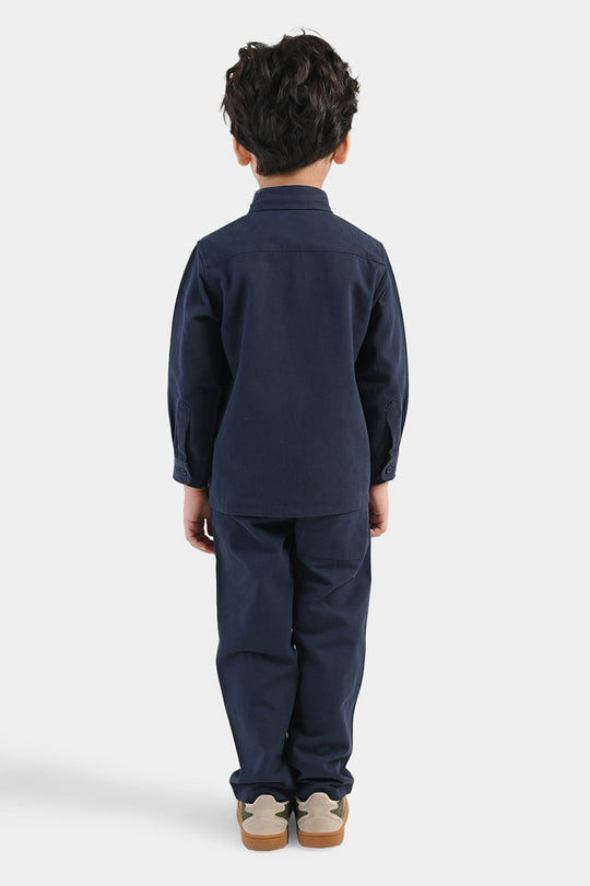 Boys Cotton Twill Woven Suit-Flap-NAVY