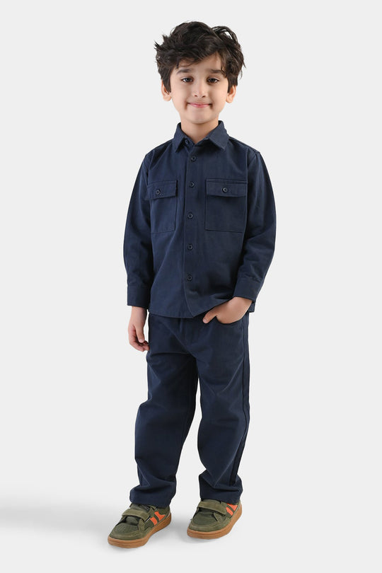 Boys Cotton Twill Woven Suit-Flap-NAVY