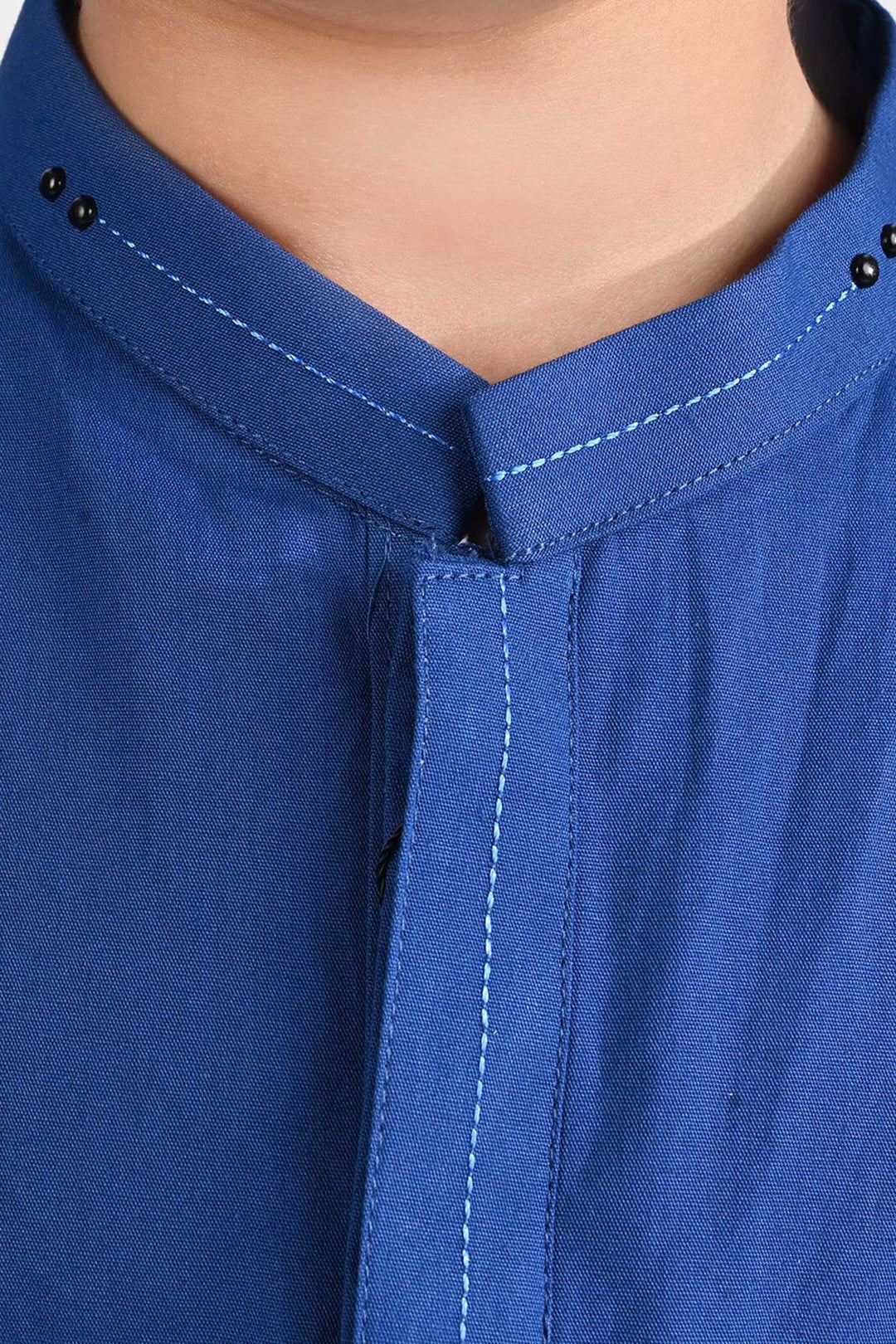 Boys Cotton Poplin Kurta Pajama (Collar Stud)-E.Blue