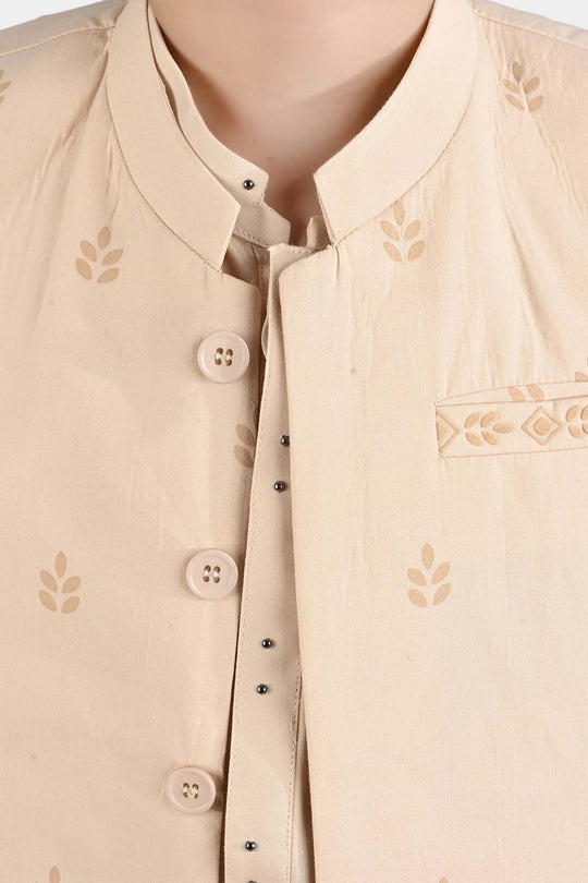 Boys Cotton Poplin 3 Piece Suit (Puff Print)-BEIGE