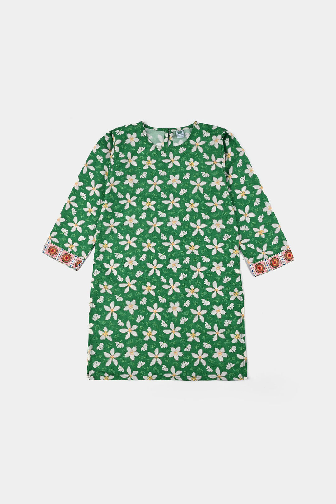 Girls Poly Net Printed 2Pcs Suit Desi Jasmine Ind-GREEN