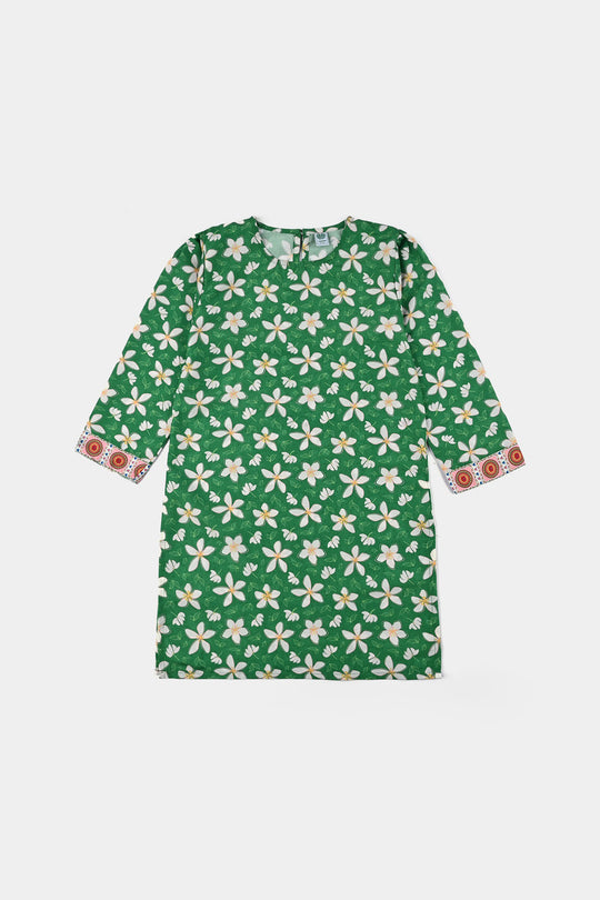 Girls Poly Net Printed 2Pcs Suit Desi Jasmine Ind-GREEN