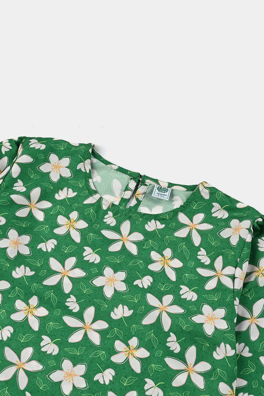 Girls Poly Net Printed 2Pcs Suit Desi Jasmine Ind-GREEN