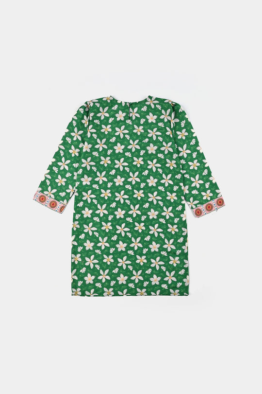 Girls Poly Net Printed 2Pcs Suit Desi Jasmine Ind-GREEN