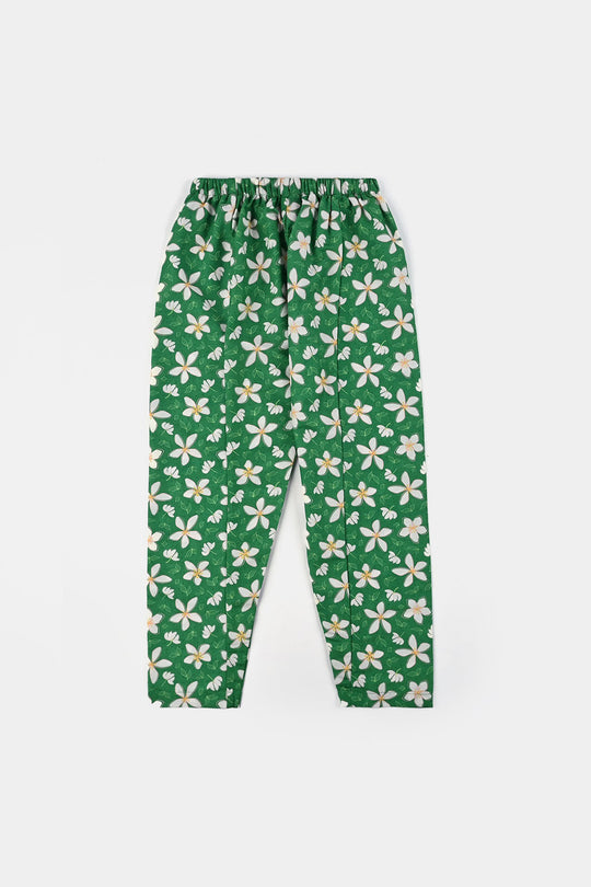 Girls Poly Net Printed 2Pcs Suit Desi Jasmine Ind-GREEN