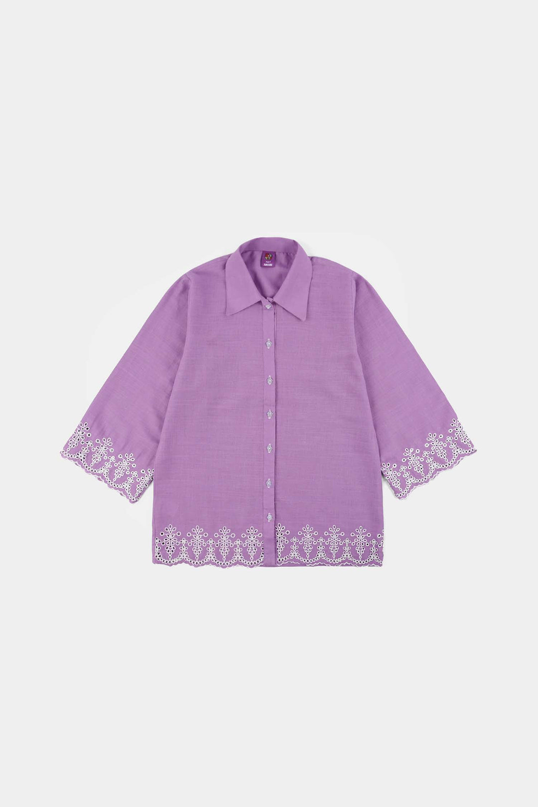 Girls Cotton Slub Top (Berry Embroidery) - Lavender