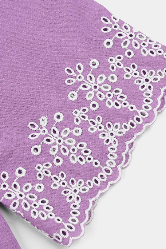 Girls Cotton Slub Top (Berry Embroidery) - Lavender