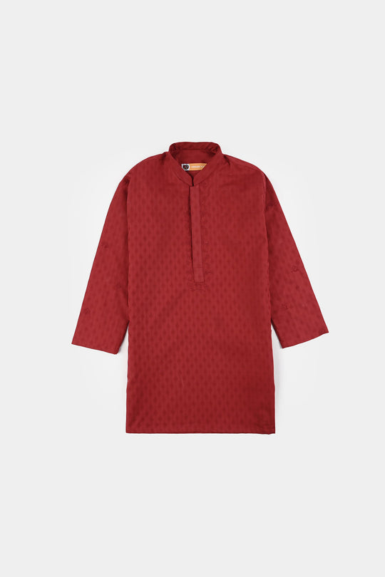 Boys Cotton Jacquard Kurta Pajama (Chin Boti) - Red