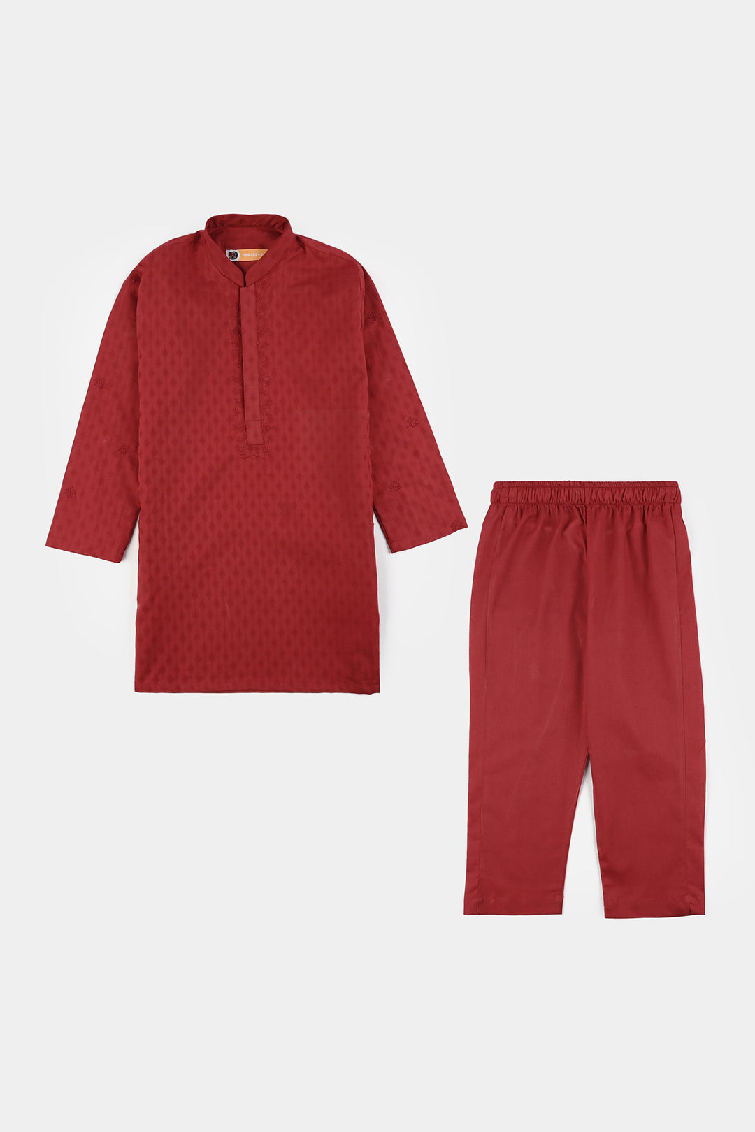 Boys Cotton Jacquard Kurta Pajama (Chin Boti) - Red