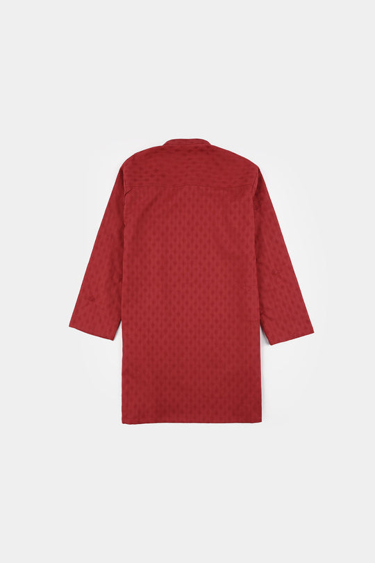 Boys Cotton Jacquard Kurta Pajama (Chin Boti) - Red