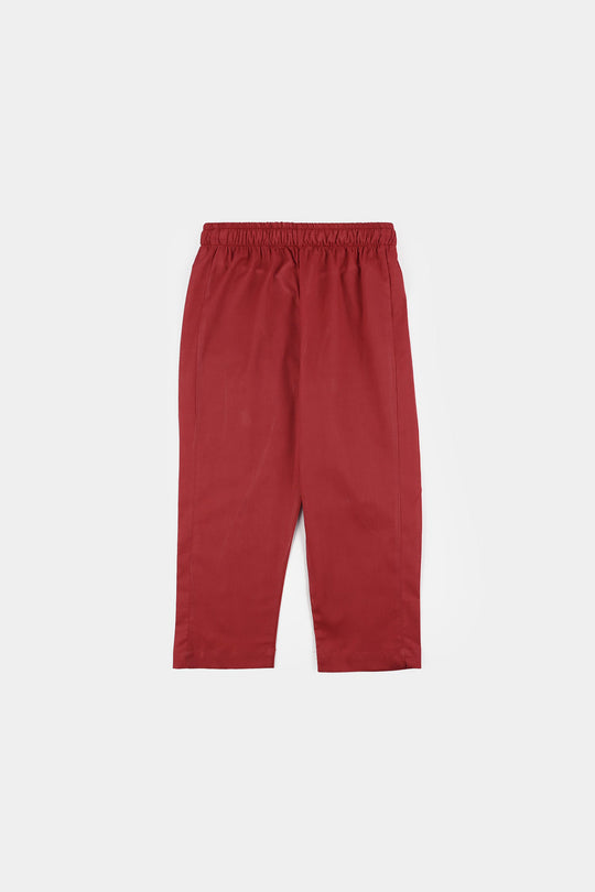 Boys Cotton Jacquard Kurta Pajama (Chin Boti) - Red