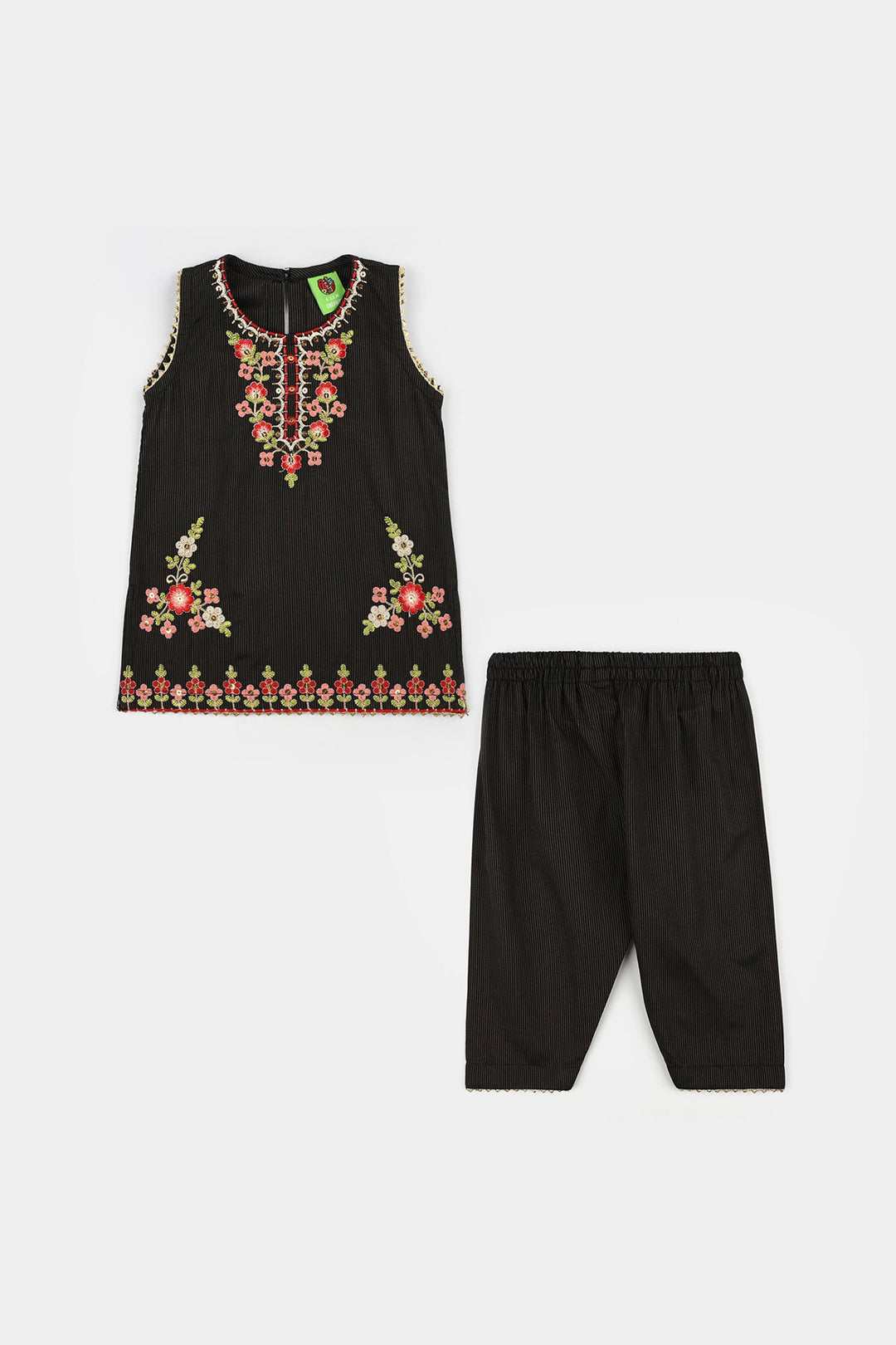 Infant Girls Jacquard 2Pcs Raat ki Rani-BLACK