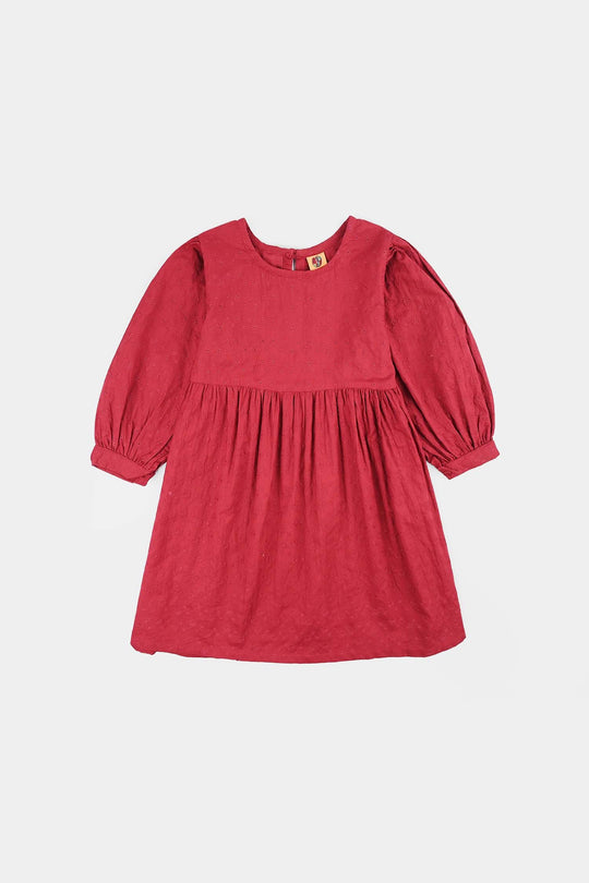 Girls Cotton Casual Frock Salsa- Red