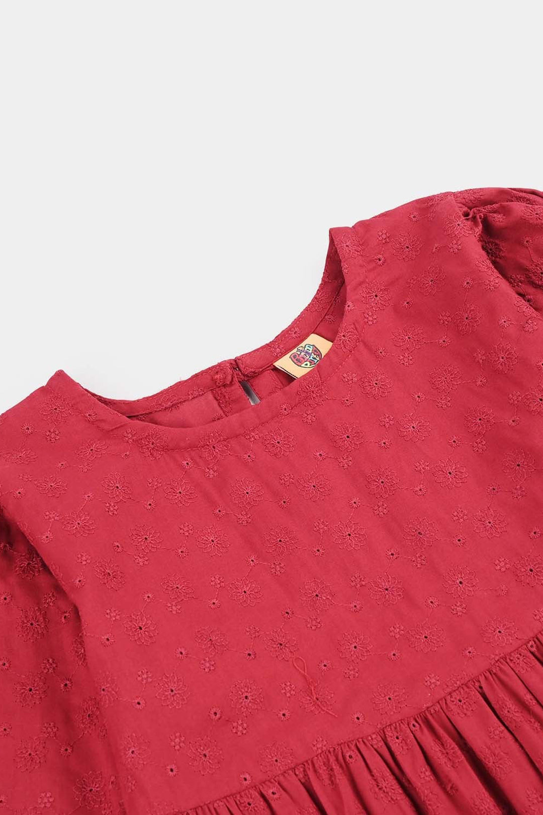 Girls Cotton Casual Frock Salsa- Red