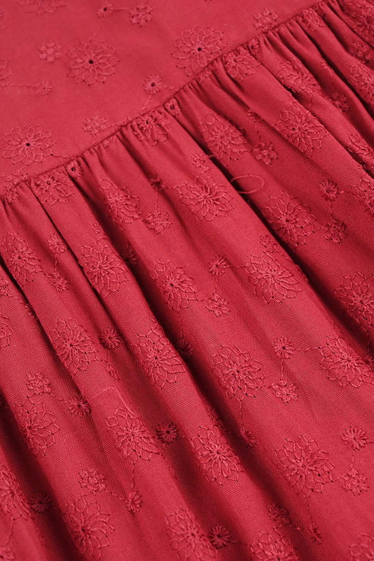Girls Cotton Casual Frock Salsa- Red