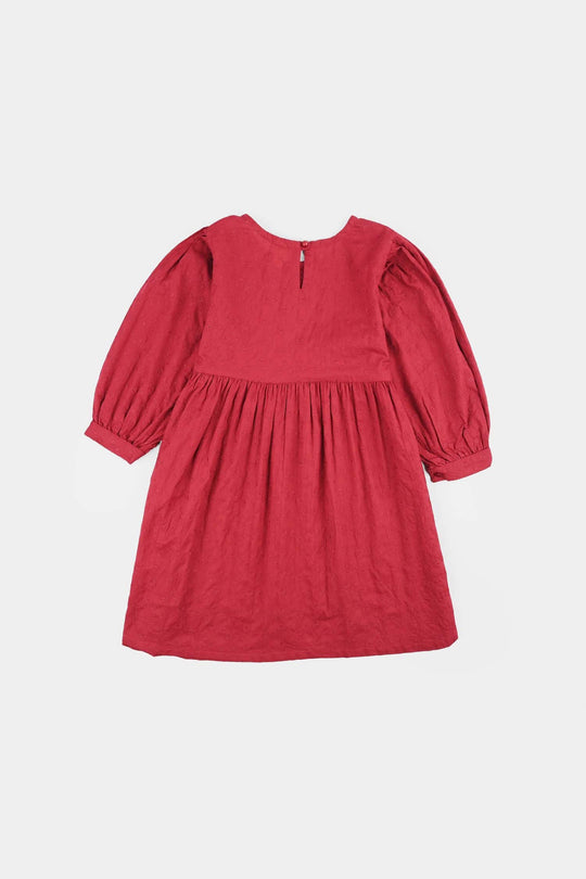 Girls Cotton Casual Frock Salsa- Red