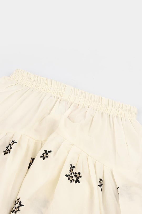 Girls Cotton Emb Farshi Shalwar-White