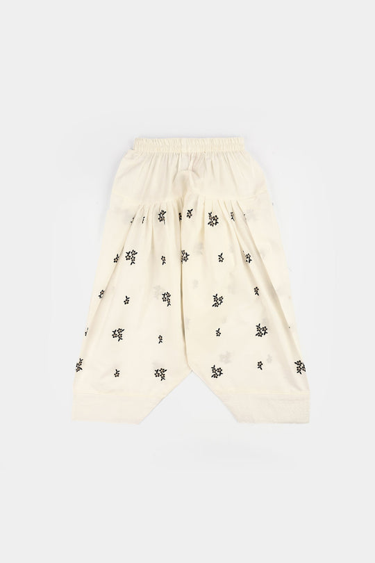 Girls Cotton Emb Farshi Shalwar-White
