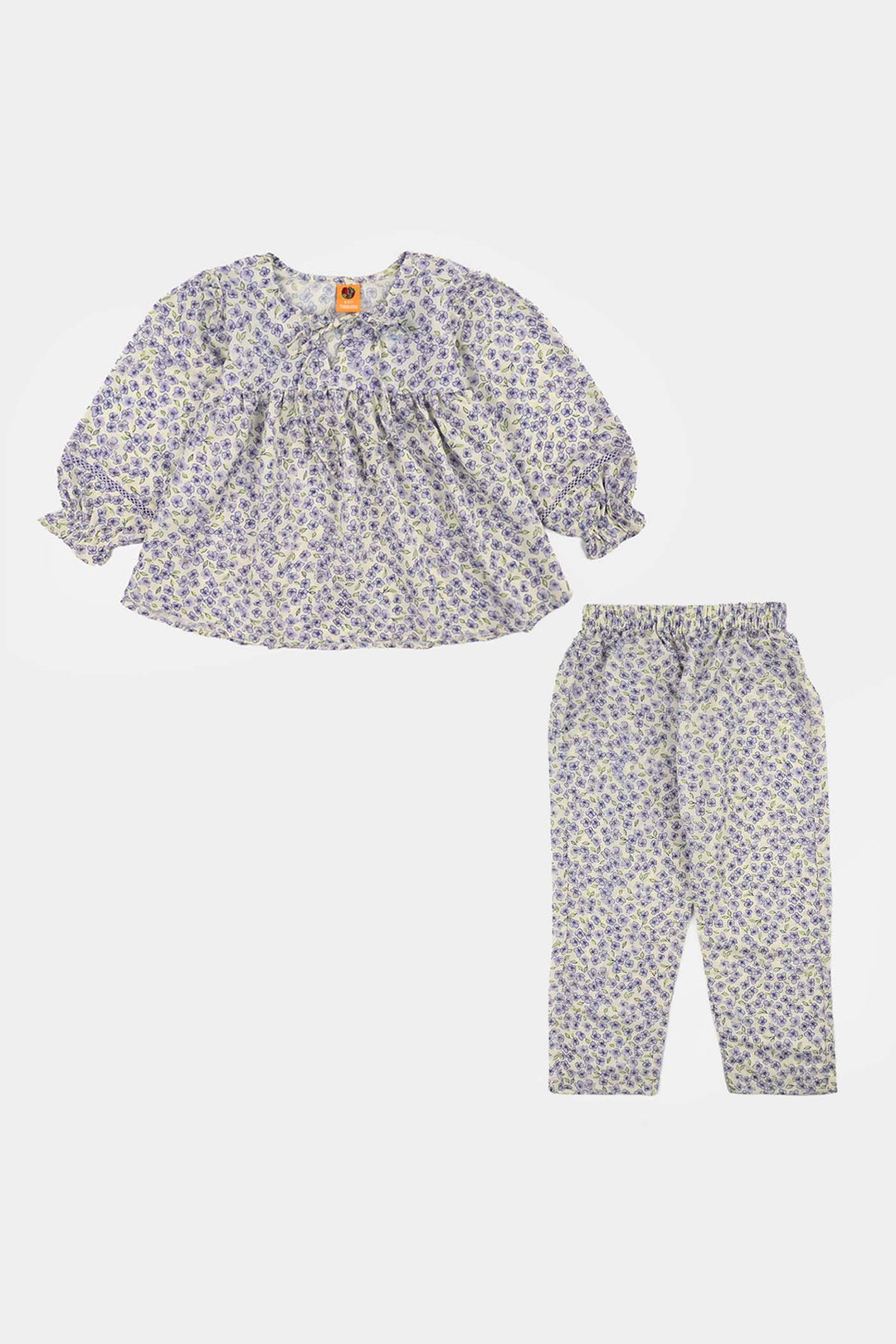 Girls Poly Lawn Co-Ord Set Black Bows-Multi