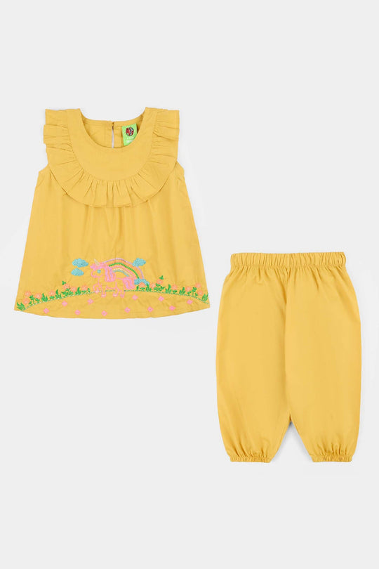 Infant Girls Cotton Poplin EMb 2Pcs Baby-Yellow