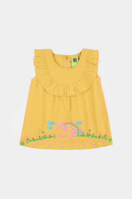 Infant Girls Cotton Poplin EMb 2Pcs Baby-Yellow