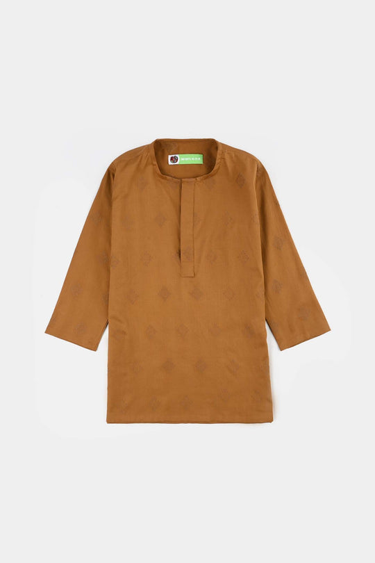 Infant Boys Cotton Jacquard Kurta (Tone on Tone) - Brown