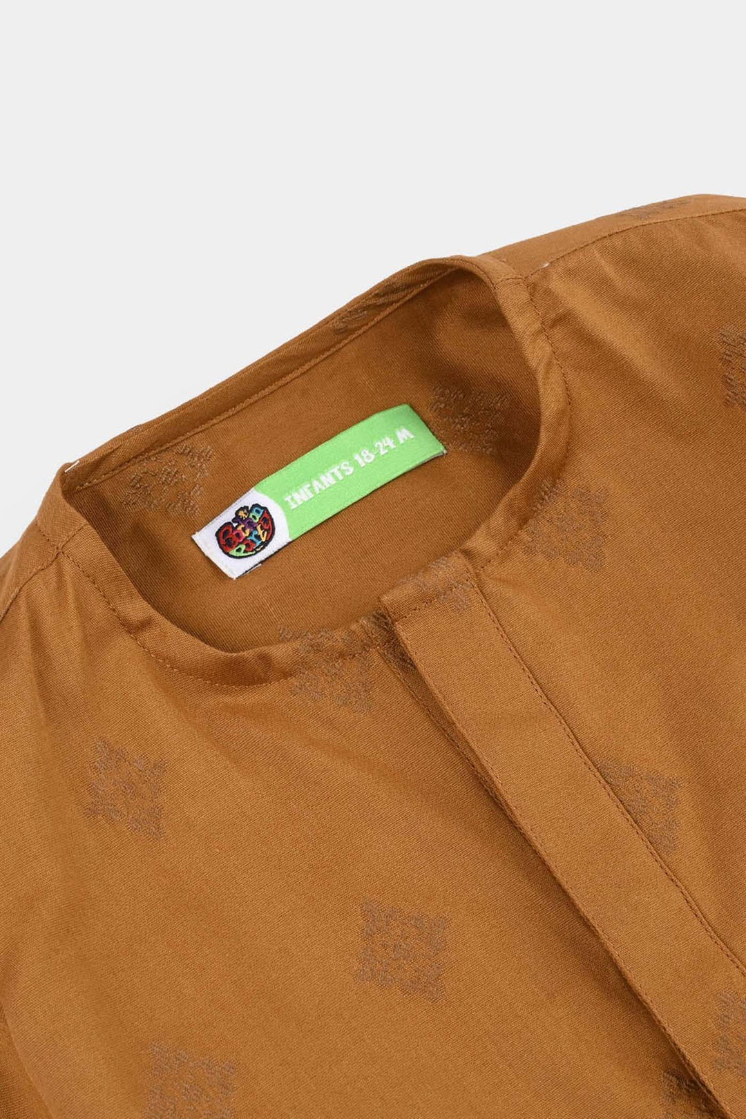 Infant Boys Cotton Jacquard Kurta (Tone on Tone) - Brown