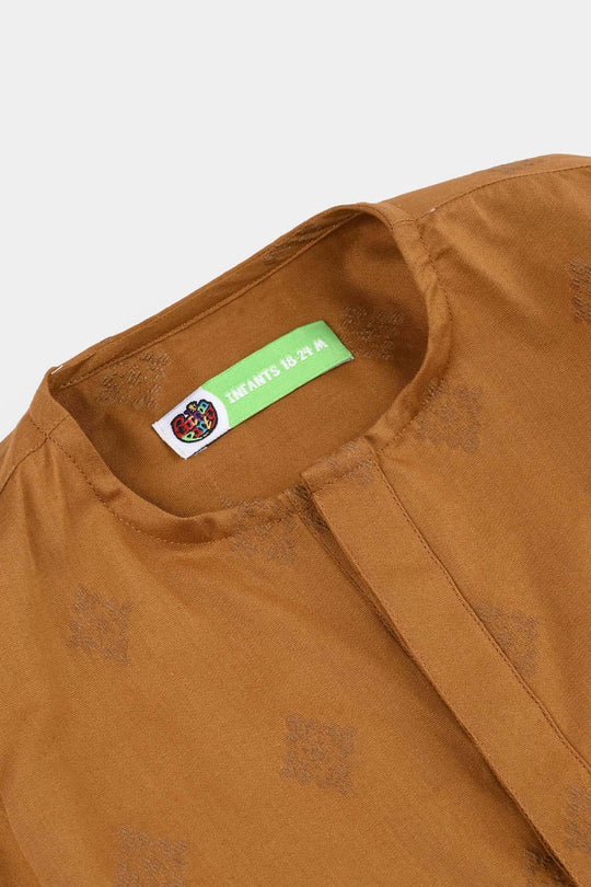 Infant Boys Cotton Jacquard Kurta (Tone on Tone) - Brown