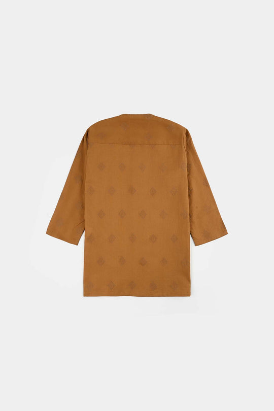 Infant Boys Cotton Jacquard Kurta (Tone on Tone) - Brown