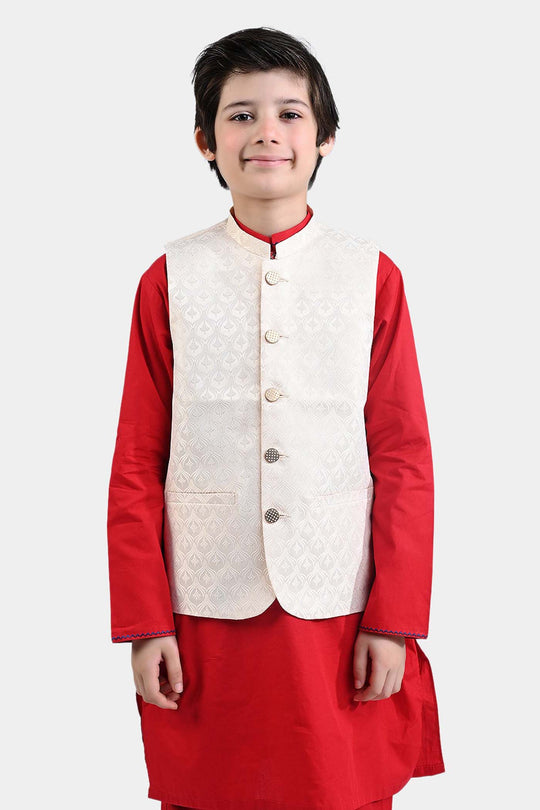 Boys Poly Viscose Waistcoat (Royal)-Off White