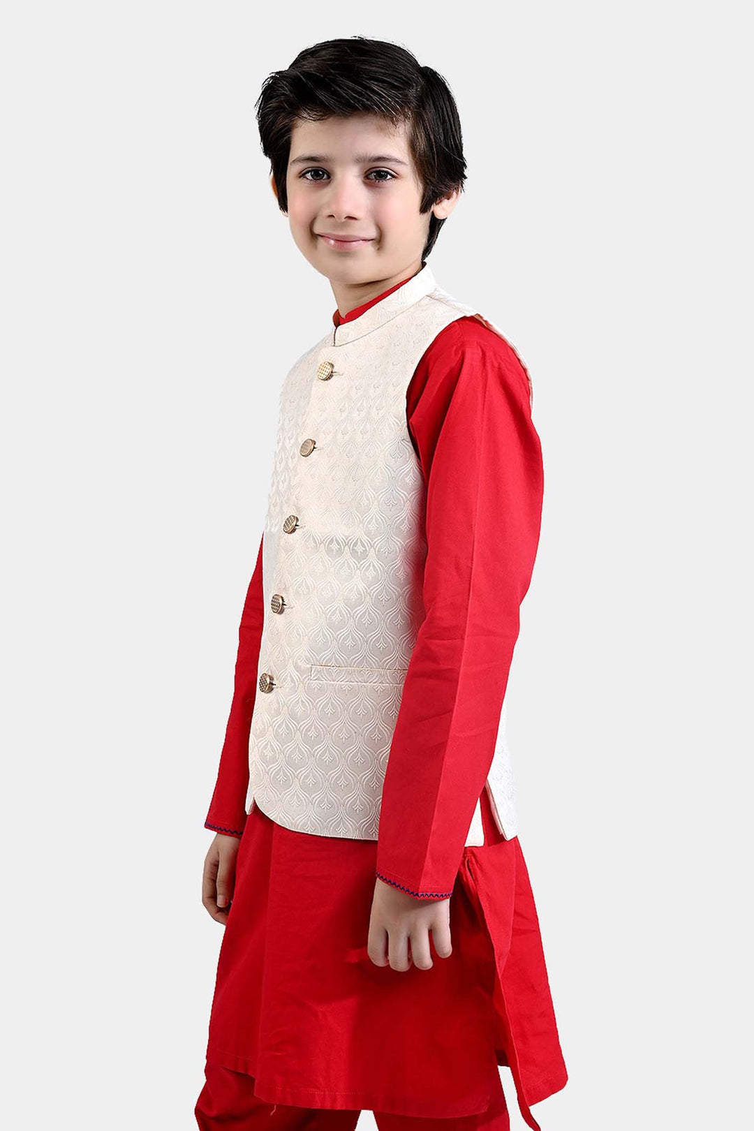 Boys Poly Viscose Waistcoat (Royal)-Off White