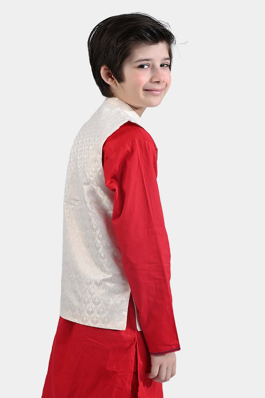 Boys Poly Viscose Waistcoat (Royal)-Off White