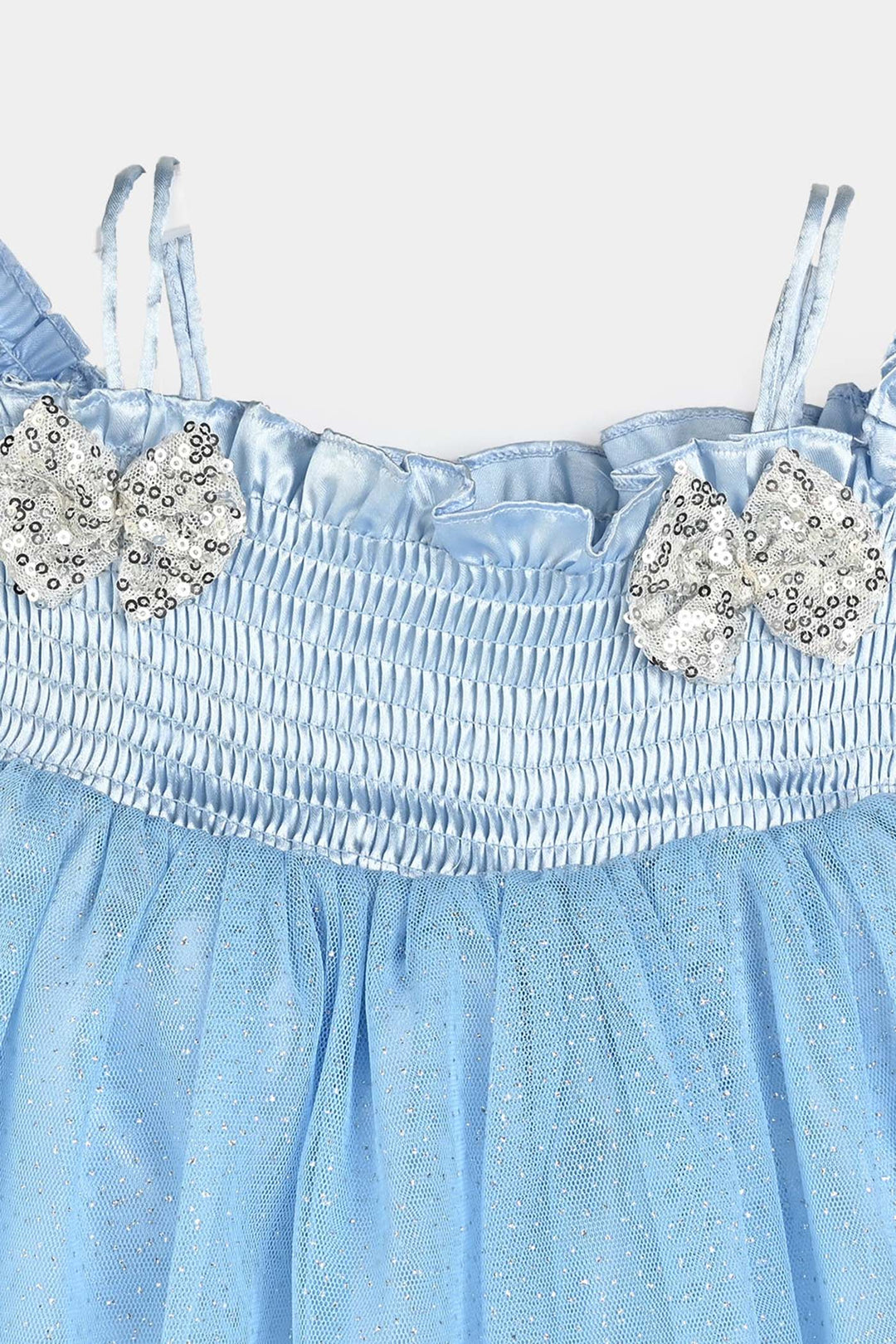 Infant Girls Poly Satin Fancy Frock Smoked-LT.Blue