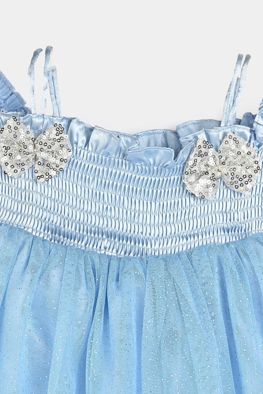 Infant Girls Poly Satin Fancy Frock Smoked-LT.Blue