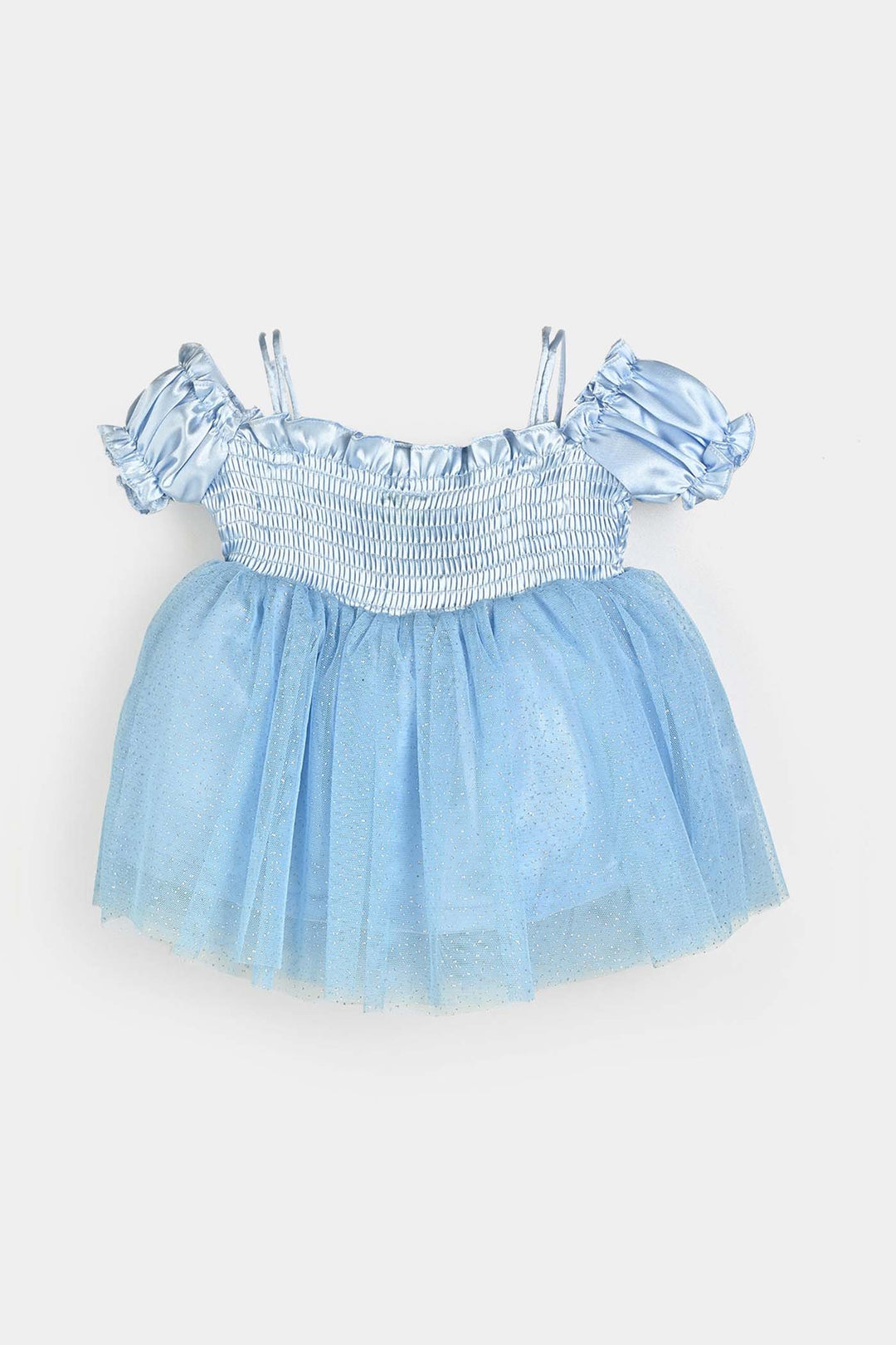 Infant Girls Poly Satin Fancy Frock Smoked-LT.Blue