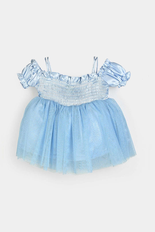 Infant Girls Poly Satin Fancy Frock Smoked-LT.Blue